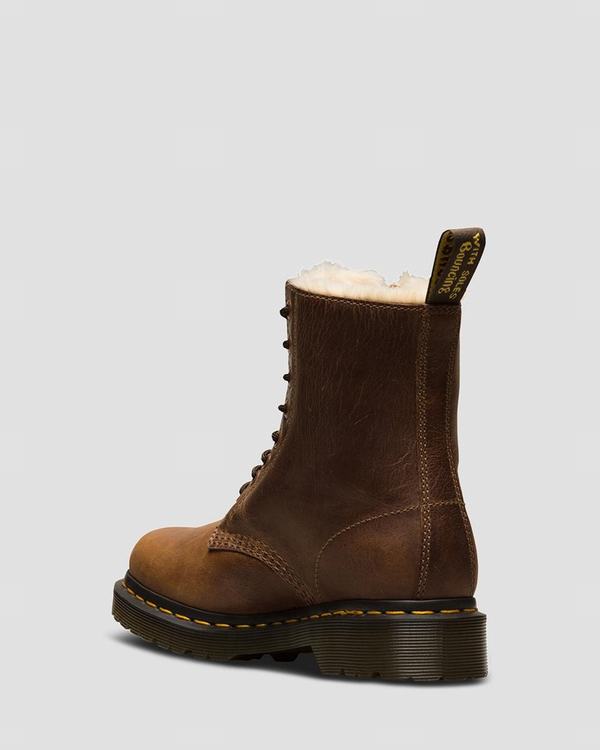 Dr Martens Dámské Zimni Boty Fur-lined 1460 Serena Orleans Hnědé, CZ-241587